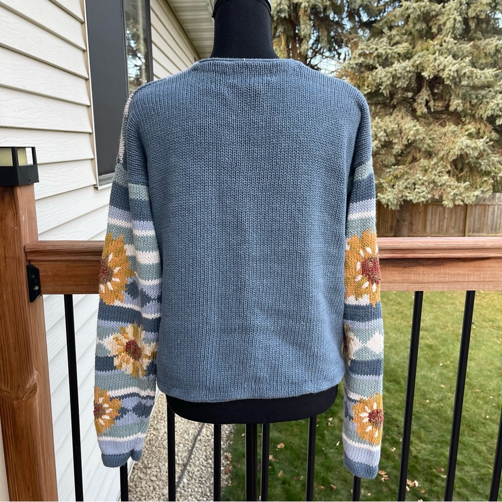 Vtg Import Workshop Sunflower Cardigan Sweater Chunky Knit Women’s Large - Picture 4 of 12